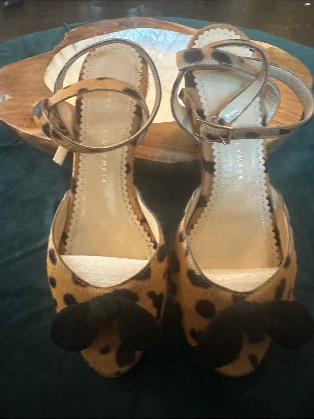 Charlotte Olympia Leopard-Print Ankle-Strap Sandals with Black Bows